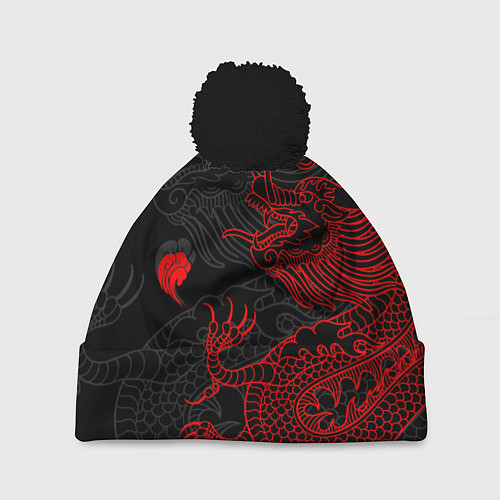 Шапка c помпоном Дракон Китайский дракон / 3D-Черный – фото 1