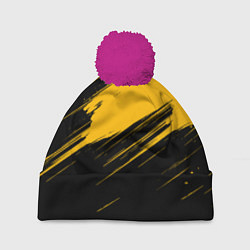 Шапка с помпоном Black and yellow grunge, цвет: 3D-малиновый