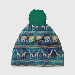 Шапка с помпоном Жирафы и слоны, цвет: 3D-зеленый
