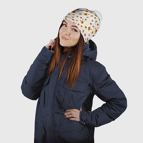 Шапка c помпоном Паста болоньезе / 3D-Белый – фото 2