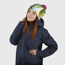 Шапка с помпоном Пальмы под солнцем, цвет: 3D-малиновый — фото 2