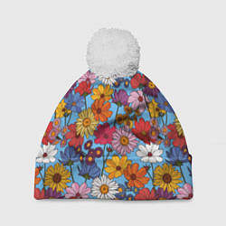 Шапка с помпоном Ромашки-лютики, цвет: 3D-белый