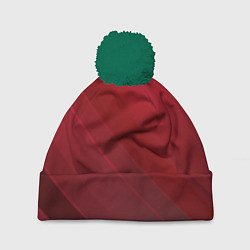 Шапка с помпоном Полосы На красном Фоне, цвет: 3D-зеленый