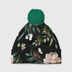 Шапка с помпоном Цветы Полуночный Сад, цвет: 3D-зеленый