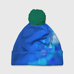 Шапка с помпоном Блики на синем фоне, цвет: 3D-зеленый