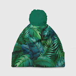 Шапка с помпоном Green plants pattern, цвет: 3D-зеленый