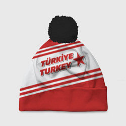 Шапка с помпоном Надпись Турция на турецком и английском языках, цвет: 3D-черный