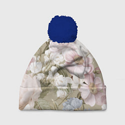 Шапка с помпоном Цветы Английский Садовый Узор, цвет: 3D-тёмно-синий