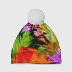 Шапка с помпоном Разноцветная абстрактная композиция Лето Multi-col, цвет: 3D-белый
