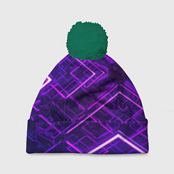 Шапка с помпоном Неоновые ромбы в абстракции - Фиолетовый, цвет: 3D-зеленый