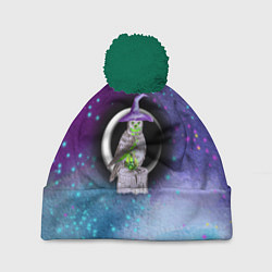 Шапка с помпоном Сова-колдунья с зельем на фоне ночного неба, цвет: 3D-зеленый