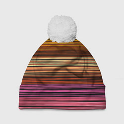 Шапка с помпоном Multicolored thin stripes Разноцветные полосы, цвет: 3D-белый