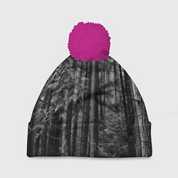 Шапка с помпоном Темный жуткий лес, цвет: 3D-малиновый