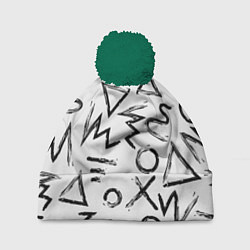 Шапка с помпоном Крестики, Нолики и Треугольники Нарисованные Кисть, цвет: 3D-зеленый