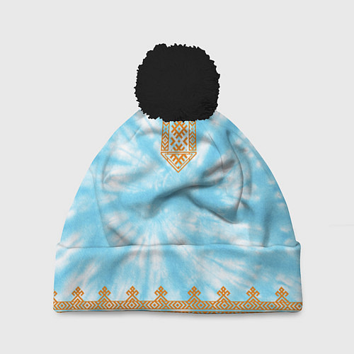 Шапка c помпоном Славянская тай-дай рубаха / 3D-Черный – фото 1