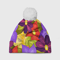 Шапка с помпоном MULTICOLORED PANSIES, цвет: 3D-белый