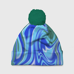 Шапка с помпоном Тай-дай с синим, зелёным и белым цветом, цвет: 3D-зеленый