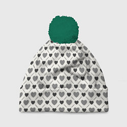 Шапка с помпоном Сердечки черно-белые паттерн, цвет: 3D-зеленый