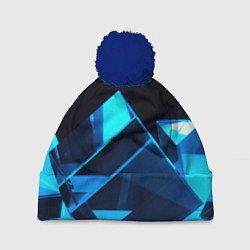 Шапка с помпоном Неоновые объёмный куб - Синий, цвет: 3D-тёмно-синий