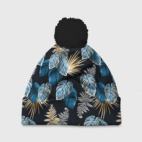 Шапка c помпоном Свет неоновых листьев / 3D-Черный – фото 1