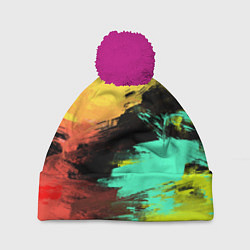 Шапка с помпоном Яркий красочный гранж, цвет: 3D-малиновый