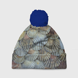 Шапка с помпоном Морские ракушки - паттерн, цвет: 3D-тёмно-синий