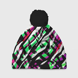Шапка с помпоном Разноцветная Зебра, цвет: 3D-черный