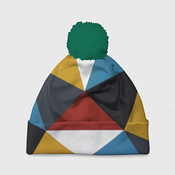 Шапка с помпоном Абстрактный набор разноцветных геометрических фигу, цвет: 3D-зеленый