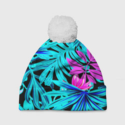 Шапка с помпоном Palm branches, цвет: 3D-белый