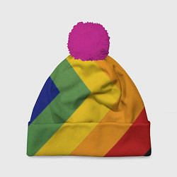 Шапка с помпоном Абстрактные геометрические разноцветные треугольны, цвет: 3D-малиновый