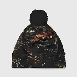 Шапка с помпоном Ночной город - вид с высоты, цвет: 3D-черный