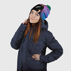 Шапка с помпоном Юрий Шатунов на неоновом фоне, цвет: 3D-зеленый — фото 2