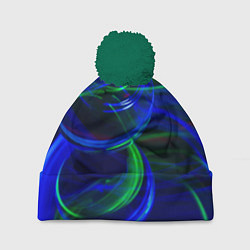 Шапка с помпоном Неоновые лучи и шар во тьме, цвет: 3D-зеленый
