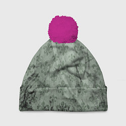 Шапка c помпоном Старая затёртая мешковина с принтом