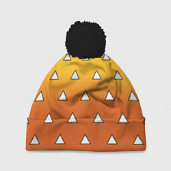 Шапка с помпоном Оранжевое кимоно с треугольниками - Зеницу клинок, цвет: 3D-черный