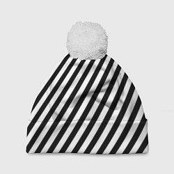 Шапка с помпоном Черно-белые полоски, цвет: 3D-белый