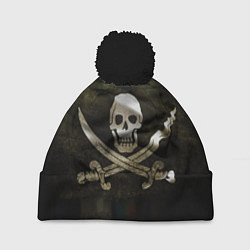 Шапка c помпоном Пиратский флаг - череп с ножами