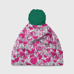 Шапка с помпоном Розовые черепа паттерн, цвет: 3D-зеленый