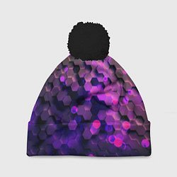 Шапка с помпоном Плиты фиолетовый неон, цвет: 3D-черный