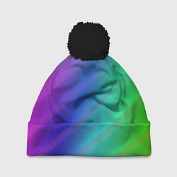 Шапка с помпоном Полосы всех цветов радуги, цвет: 3D-черный