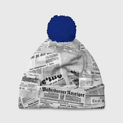 Шапка с помпоном Газетный коллаж, цвет: 3D-тёмно-синий