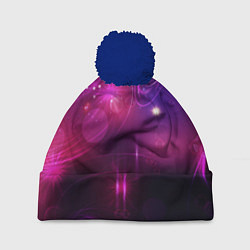 Шапка с помпоном Фиолетовые неоновые блики, цвет: 3D-тёмно-синий