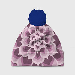 Шапка с помпоном Цветочный узор в розовых тонах, цвет: 3D-тёмно-синий