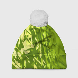 Шапка с помпоном Зеленый абстрактный камуфляж, цвет: 3D-белый