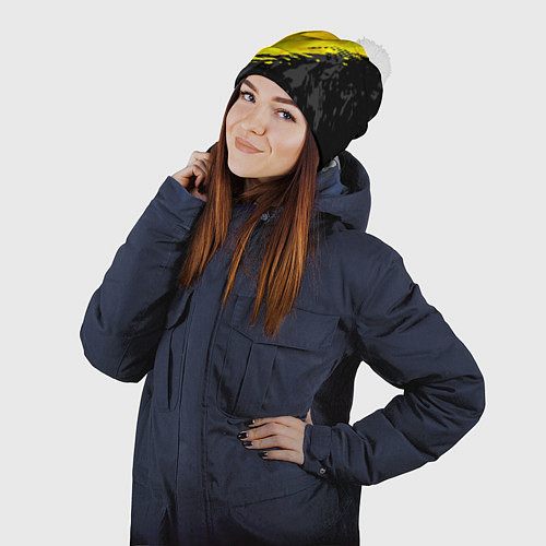 Шапка c помпоном Black and yellow / 3D-Белый – фото 2