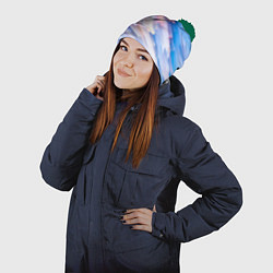 Шапка с помпоном Красочные линии, цвет: 3D-зеленый — фото 2