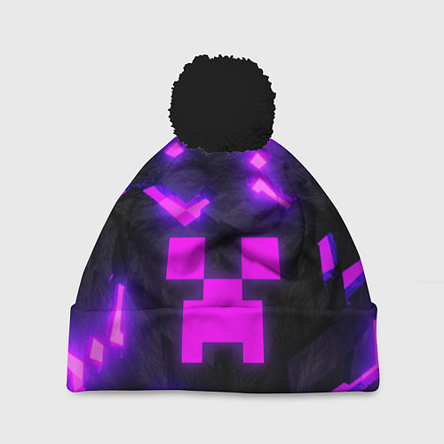 Шапка c помпоном Майнкрафт розовый / 3D-Черный – фото 1