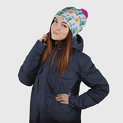 Шапка с помпоном Воздушные шары и луна, цвет: 3D-малиновый — фото 2