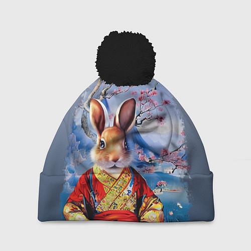Шапка c помпоном Кролик в китайском халате / 3D-Черный – фото 1
