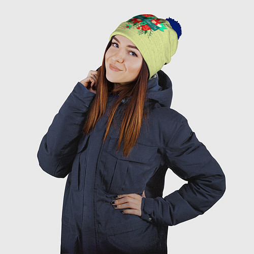 Шапка c помпоном Happy Mothers Day - букет / 3D-Тёмно-синий – фото 2